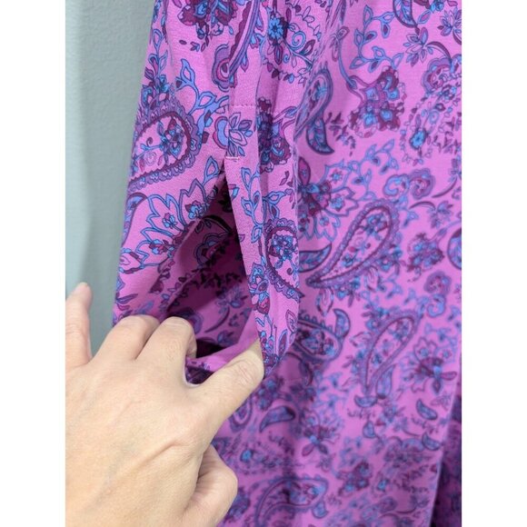 J. Jill Wearever Collection Stretch Knit Dress Petite Paisley Purple Pockets L P - Picture 11 of 16